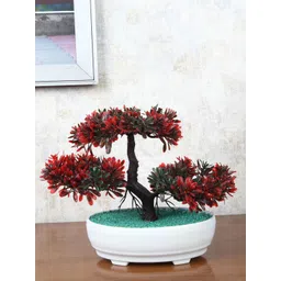 FOLIYAJ Red Faux Bonsai Plant With Pot-picture-13