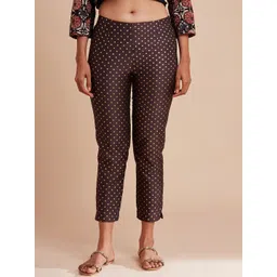 folk song W The Folksong Collection Women Brown Printed Trousers-picture-45