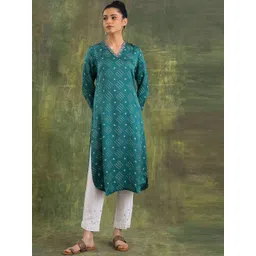 folk song W The Folksong Collection Women Green Geometric Kurta-picture-42