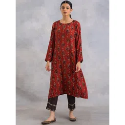 folk song W The Folksong Collection Women Red & Black Ethnic Motifs Printed Kurta-picture-31