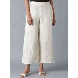 folk song W The Folksong Collection Women White Printed Cotton Parallel Trousers-picture-23