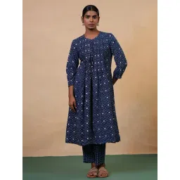 Folksong By W Blue Pure Cotton Polka Dots Kurti-picture-11