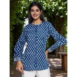 Folksong By W Blue Pure Cotton Printed Top-picture-13