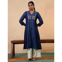 Folksong By W Blue Viscose Solid Kurti-picture-36