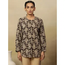 Folksong by W Coffee Brown Floral Print Straight Short Kurti image 1