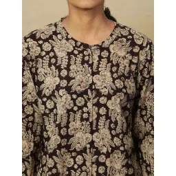 Folksong by W Coffee Brown Floral Print Straight Short Kurti image 5