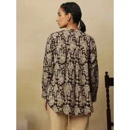 Folksong by W Coffee Brown Floral Print Straight Short Kurti image 2