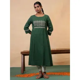 Folksong By W Dark Green Pure Cotton Solid Kurti-picture-41