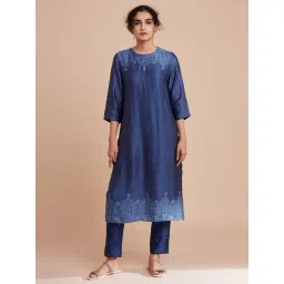 Folksong By W Blue Printed Straight Kurta-picture-40