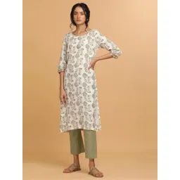 Folksong By W White & Green Printed A Line Kurta-image-24
