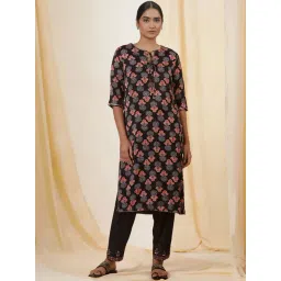 folksong W Black Printed Straight Kurta-picture-17