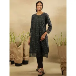 folksong W Dark Grey Cotton Printed Straight Kurta-picture-35