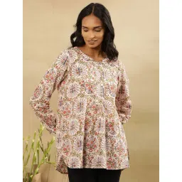 folksong W Paper White Cotton Floral Print Top-picture-15