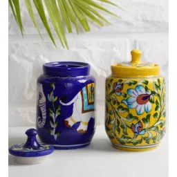 folkstorys Maximus Multicolor Blue Pottery (Set Of 2) Storage Jar-picture-24