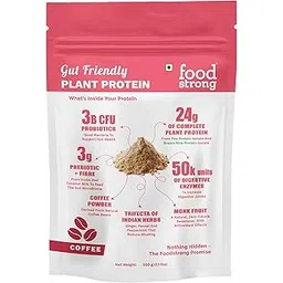 Foodstrong Gut Friendly Plant Protein - Coffee | 24g Complete Plant Protein with Probiotics, Digestive Enzymes, Prebiotics & Indian Herbs | Vegan | No Sugar | 500g-image-2