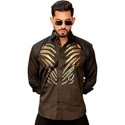 foomer Black Sequin Detailed Satin Cotton Club Wear Party Shirt for Men – Stylish Regular Fit Evening Shirt with Sparkling Accents for Events and Celebrations-picture-51