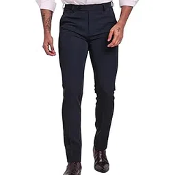 foomer Men's Dark Navy Cotton Regular Fit Formal Trouser Pant with Smooth Texture and Comfortable Waistband for Business, Interviews, and Conferences, Made with Breathable Fabric for Lasting Comfort-picture-49