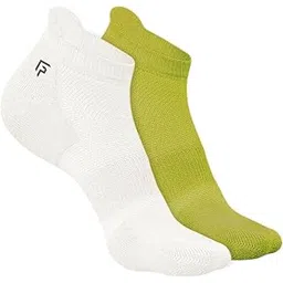footprints Odour free Organic Cotton Unisex Ankle Terry Bamboo Socks - Pack of 2 | White & Neon Green-picture-38