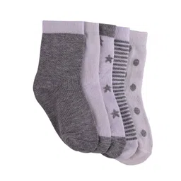 FOOTPRINTS Unisex Kids Pack Of 5 Organic Cotton & Bamboo Grey Patterned Above Ankle-Length Socks-picture-26