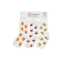 FOOTPRINTS Unisex Kids White Pack Of 3 Patterned Ankle-Length Organic Cotton Socks-picture-31