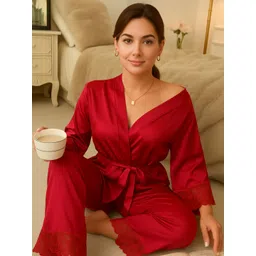 for you for me Women Shirt & Pyjama set Maroon Self Design, Solid-picture-18