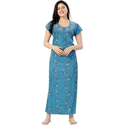 for you for me Women's Cotton Hosiery Rose Printed Nighty Maxi Gown, Short Sleeve, Round Shaped Neck | Nighty Nightdress Gown for Women-picture-15