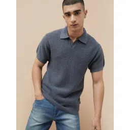 Forca By Lifestyle Dark Grey Cotton Regular Fit Self Pattern Polo T-Shirt-picture-16