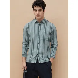 Forca By Lifestyle Green Regular Fit Striped Shirt-picture-13