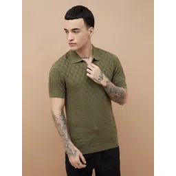 Forca By Lifestyle Olive Cotton Regular Fit Texture Polo T-Shirt-picture-17