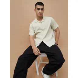 Forca Men Regular Fit Cuban Collar Textured Cotton Casual Shirt-picture-26