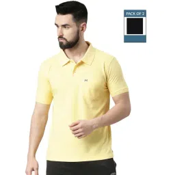 Force NXT Black & Lemon Cotton Regular Fit Polo T-Shirt-picture-12