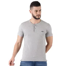 Force NXT Grey Melange Cotton Regular Fit Henley T-Shirt-picture-25
