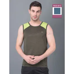 Force NXT Olive & Blue Regular Fit Gym Vest - Pack Of 2-picture-30
