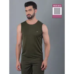 Force NXT Olive & Grey Regular Fit Gym Vest - Pack Of 2-picture-36