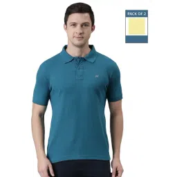 Force NXT Peacock Blue & Lemon Cotton Regular Fit Polo T-Shirt-picture-45