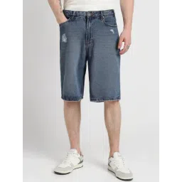 Forever 21 Navy Boxy Fit Denim Shorts-picture-30