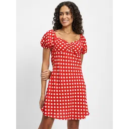FOREVER 21 Polka Dot Printed Puff Sleeves A-Line Dress-picture-28