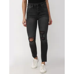 FOREVER 21 Women Black Slash Knee Light Fade Jeans-picture-20