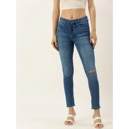 FOREVER 21 Women Blue Slim Fit Slash Knee Heavy Fade Stretchable Jeans-picture-38