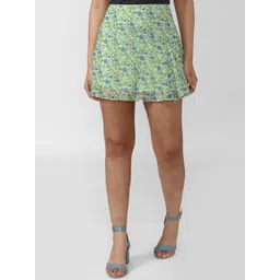 FOREVER 21 Women Green Floral Printed Flared Mini Skirt-image-12
