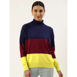 FOREVER 21 Women Navy Blue & Red Colourblocked Colourblocked Pullover-image-31