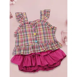 FOREVER FRIDAY Girls Checked Sleeveless Pure Cotton Top With Skirt-picture-23