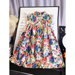 FOREVER FRIDAY Girls Cotton Floral Printed Flutter Sleeve A-Line Dress-image-47