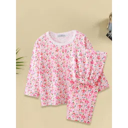 FOREVER FRIDAY Girls Floral Printed Round Neck T-shirt With Pyjamas-picture-19