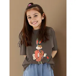 FOREVER FRIDAY Girls Graphic Printed Round Neck Short Sleeve Oversized Cotton T-Shirt-picture-20
