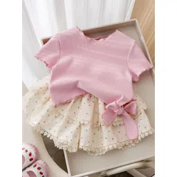 FOREVER FRIDAY Girls Round Neck Short Sleeve Top with Skirt-picture-33