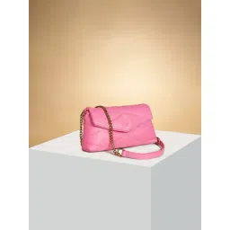 Forever Glam by Pantaloons Pink Textured Medium Sling Handbag-picture-15