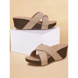 Forever Glam by Pantaloons Women's Rose Gold Cross Strap Wedges-picture-40