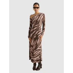 Forever New Abstract Printed One Shoulder Ruched Sheath Midi Dress-picture-40