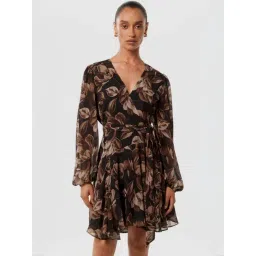 Forever New Black Floral Printed A-Line Dress with Belt-picture-36